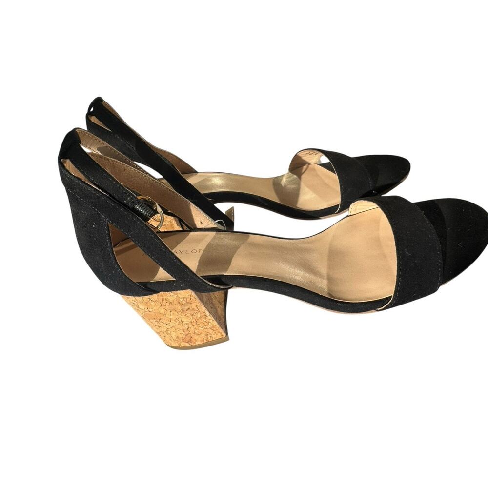 Ann‎ Taylor LOFT Women's 8 Black Ankle Strap Cork Block Wedge Sandal Dress Boho